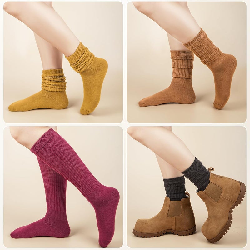 Socksfad Store Slouchy Boot Socks for Women, Soft Knit Scrunch Knee High Long Socks 4 Pairs 6-12 - Image 4